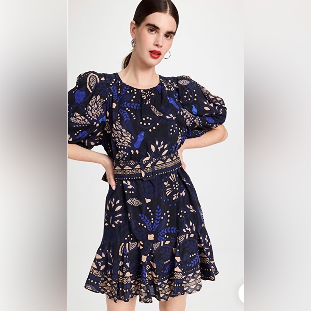 FARM Rio Navy Blue and Beige Mini Dress
